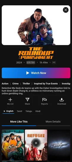 Movie Detail screen in NetMirror app